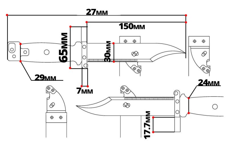 Чертёж ножа штык нож АК 74