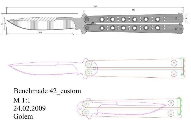Чертёж ножа бабочки из стандофф 2