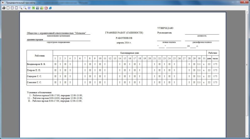 график работы по дням