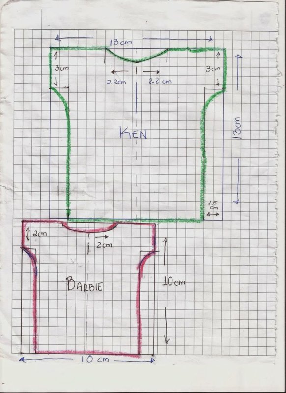 Выкройка майки для куклы