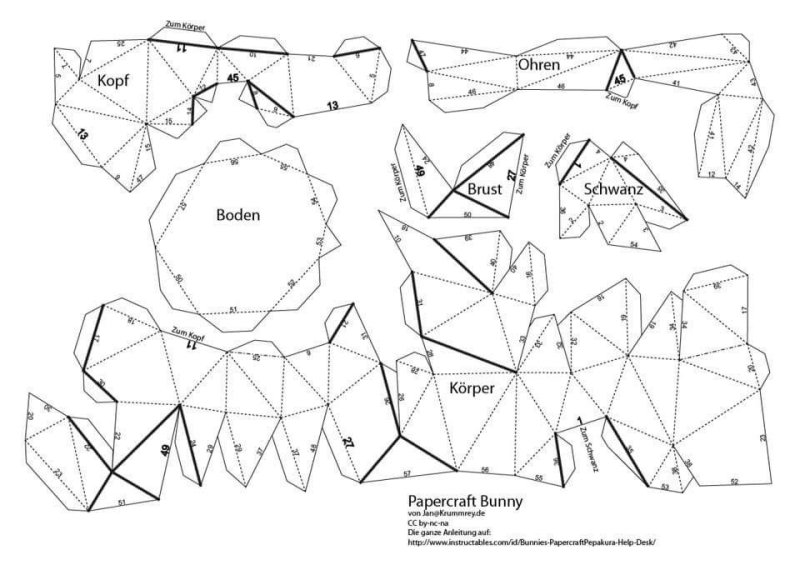 Паперкрафт заяц схема