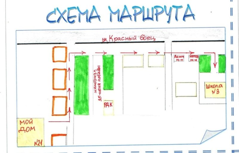 безопасный маршрут от дома до школы схема для дневника