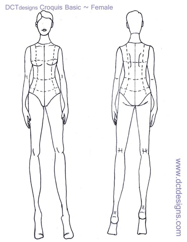 Эскиз модели для одежды спереди и сзади