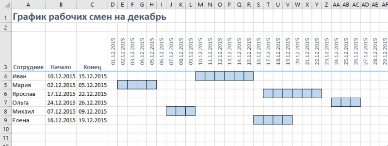 График отпусков сотрудников в excel 2022