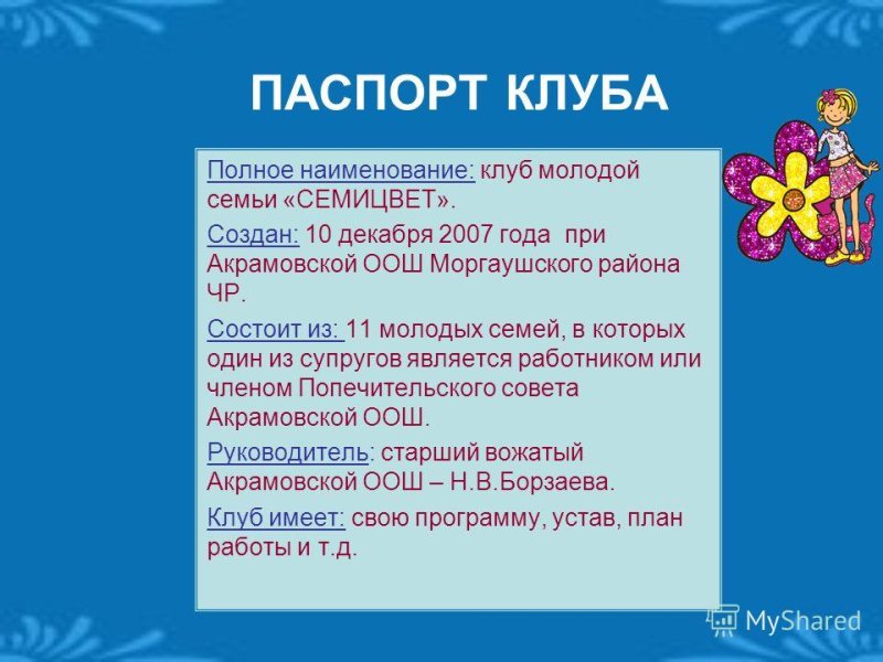 Паспорт клуба молодой семьи