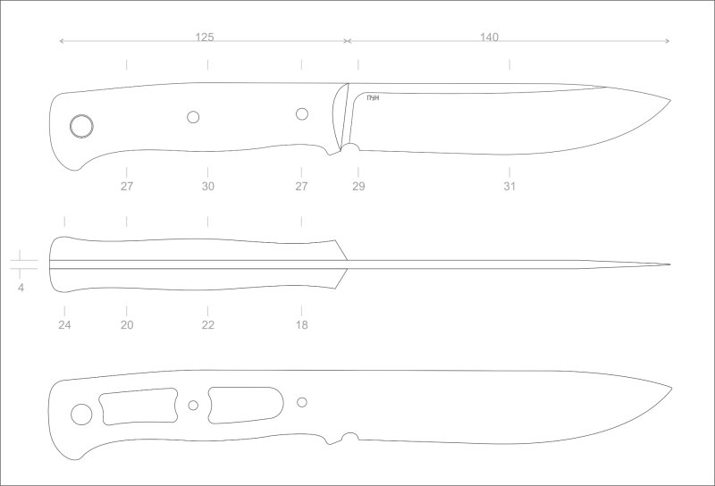 Нож всадной монтаж чертеж